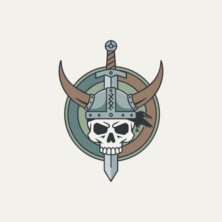 viking warrior skull and raven emblem.のイラスト素材