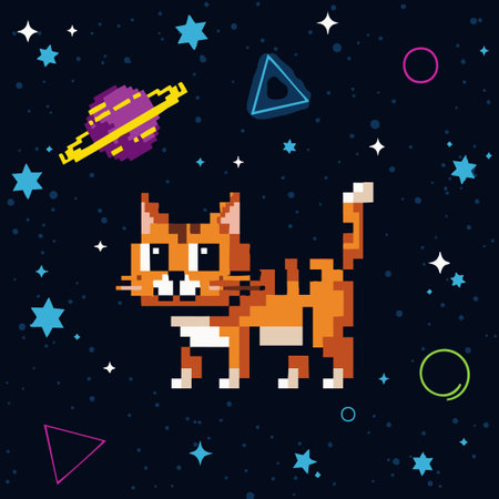 8 bit cat exploring the galaxy.