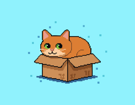 funny pixel cat in box.のイラスト素材
