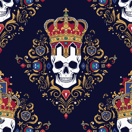 royal skull king ornate seamless pattern.のイラスト素材