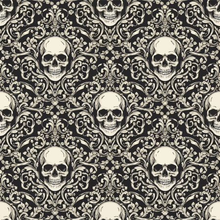 ornate baroque skulls seamless pattern.のイラスト素材