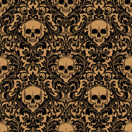 ornate gothic skull damask pattern.のイラスト素材