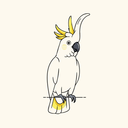 perching white cockatoo cartoon character.のイラスト素材