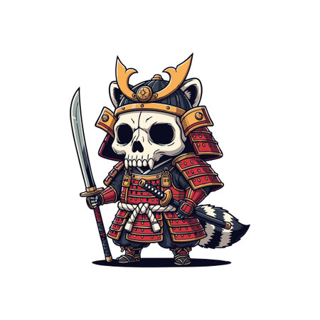 cute skeleton samurai raccoon warrior.のイラスト素材