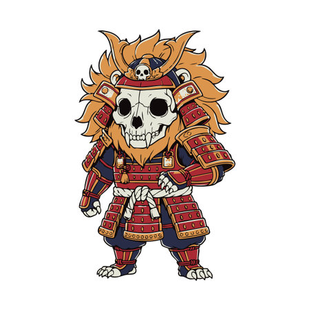 ancient lion skull samurai warrior.のイラスト素材