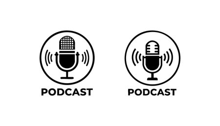 Minimalist Black and White Podcast Broadcasting Symbol.のイラスト素材