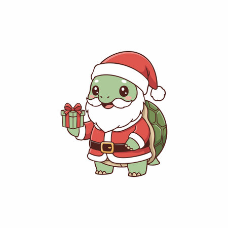 adorable turtle santa with christmas gift.のイラスト素材
