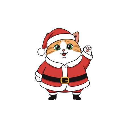 cute chubby santa cat waving for christmas.のイラスト素材