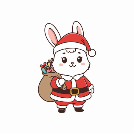 cute santa rabbit with christmas gift sack.のイラスト素材