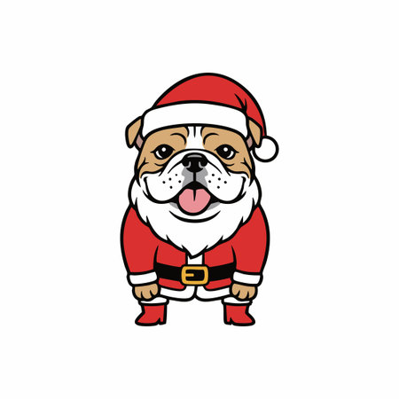 festive bulldog dressed as santa claus.のイラスト素材