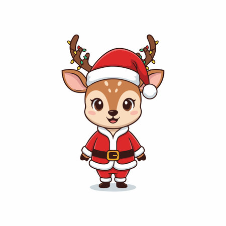 cute reindeer santa with festive lights.のイラスト素材