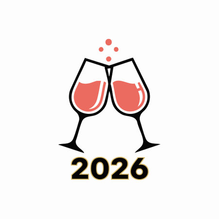 new year 2026 celebration wine toast icon.