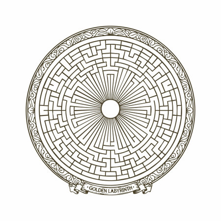 ornate golden labyrinth medallion design.のイラスト素材