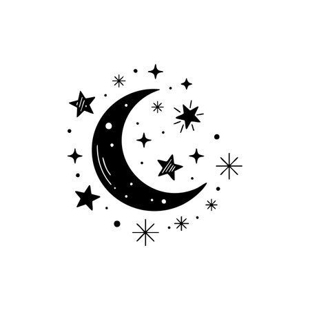 mystical celestial moon and stars art.のイラスト素材