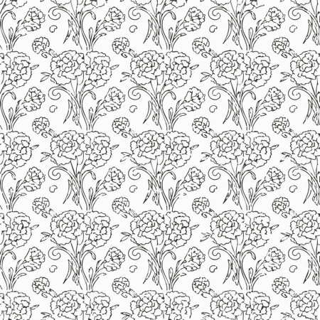 elegant carnation flower outline seamless pattern.のイラスト素材
