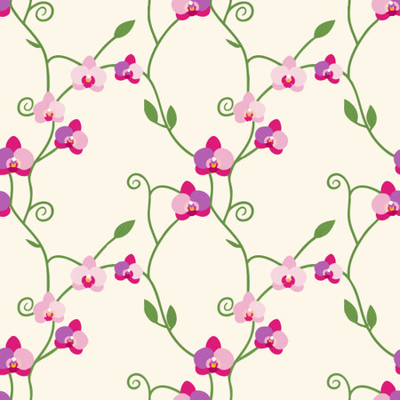swirling orchid vine seamless pattern.のイラスト素材