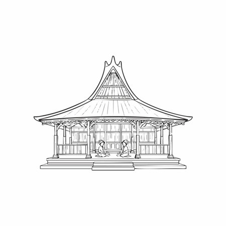 traditional javanese pendopo house line art.のイラスト素材