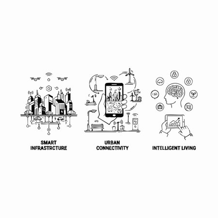 smart city technology and iot line icons.