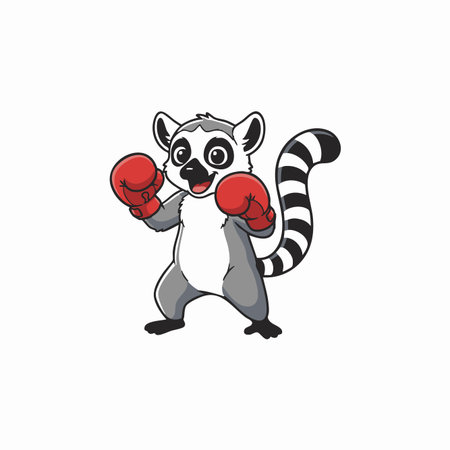 ring tailed lemur boxing mascot character.