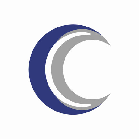 abstract blue and silver 3d crescent logo.のイラスト素材