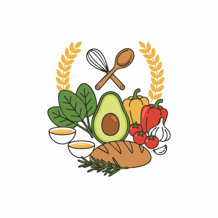 healthy cooking ingredients vector emblem.のイラスト素材