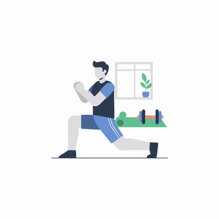 man practicing lunges home fitness illustration.のイラスト素材