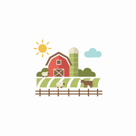 idyllic farm scene flat design graphic.のイラスト素材