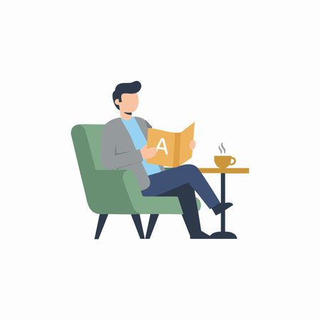 man enjoying a book and coffee break.のイラスト素材