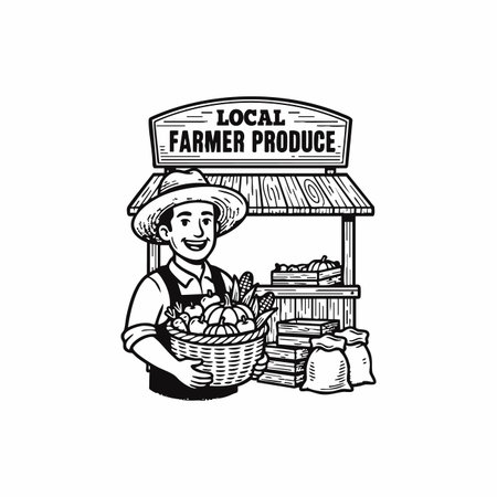 local farmer produce stand vintage drawing.のイラスト素材