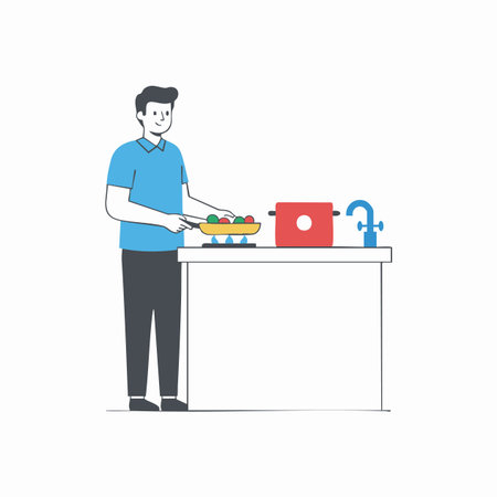 man cooking at home flat illustration.のイラスト素材