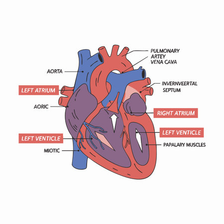 labeled diagram of human heart structure.のイラスト素材