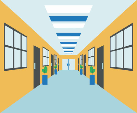 modern office hallway flat vector design.のイラスト素材