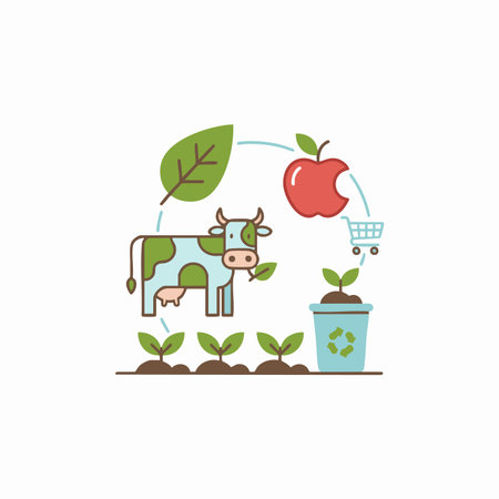 organic farm to table sustainable food cycle.のイラスト素材
