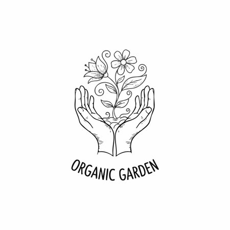 nurturing hands organic garden emblem.のイラスト素材