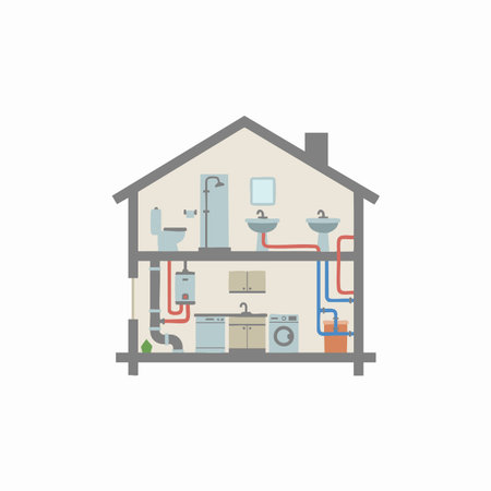 residential house plumbing system cross section.のイラスト素材