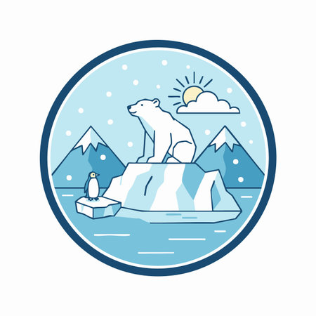 polar bear and penguin arctic wildlife emblem.のイラスト素材
