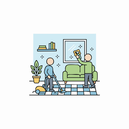 professional housekeeping team cleaning a home.のイラスト素材