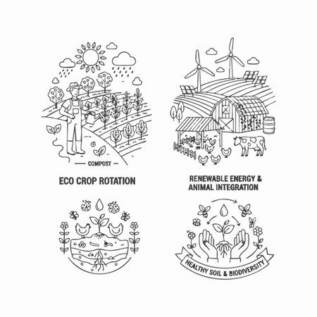 regenerative agriculture practices line icons.のイラスト素材