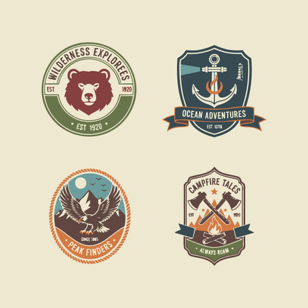 retro outdoor adventure badge collection.のイラスト素材
