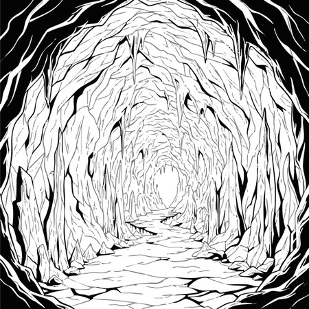 stylized underground cave tunnel line art.のイラスト素材
