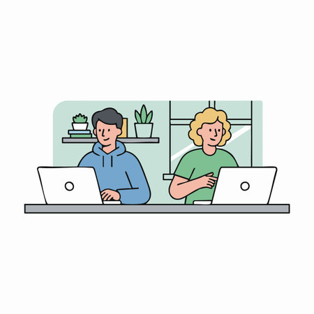 young startup team collaborating on laptops.のイラスト素材