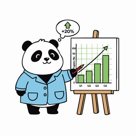 panda professor presents positive growth chart.のイラスト素材