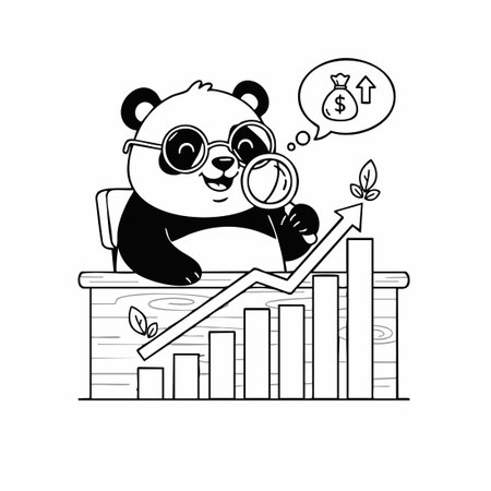 smart panda analyzes business profit growth.のイラスト素材