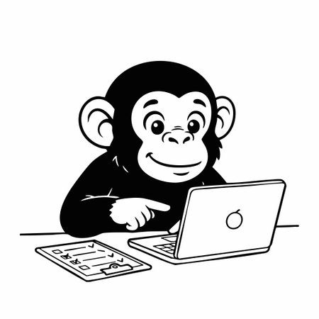 cartoon chimp office worker with checklist.のイラスト素材