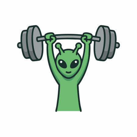 Cute Alien lifting barbell.のイラスト素材