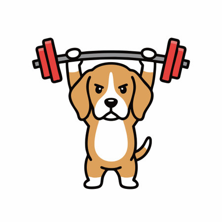 Cute Beagle lifting barbell.のイラスト素材