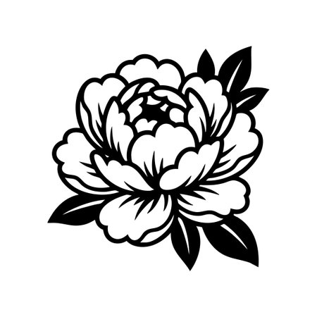 Black and White Peony Flower Romantic Garden Bloom.のイラスト素材