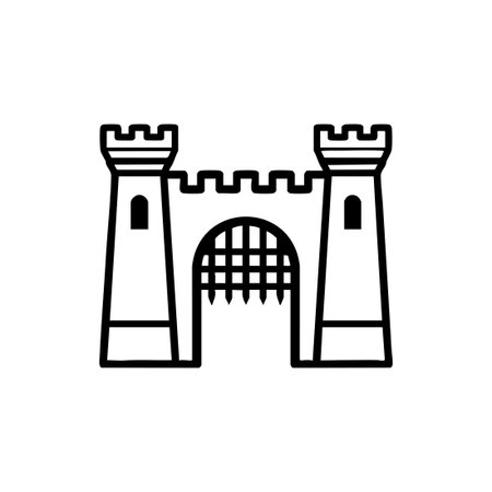Black and White Barbican Castle Fortified Entrance Design.のイラスト素材