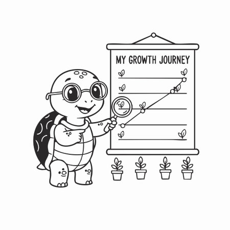 cartoon turtle analyzes growth journey chart.のイラスト素材