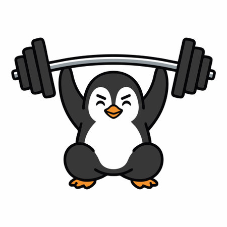 Cute Penguin lifting barbell.のイラスト素材